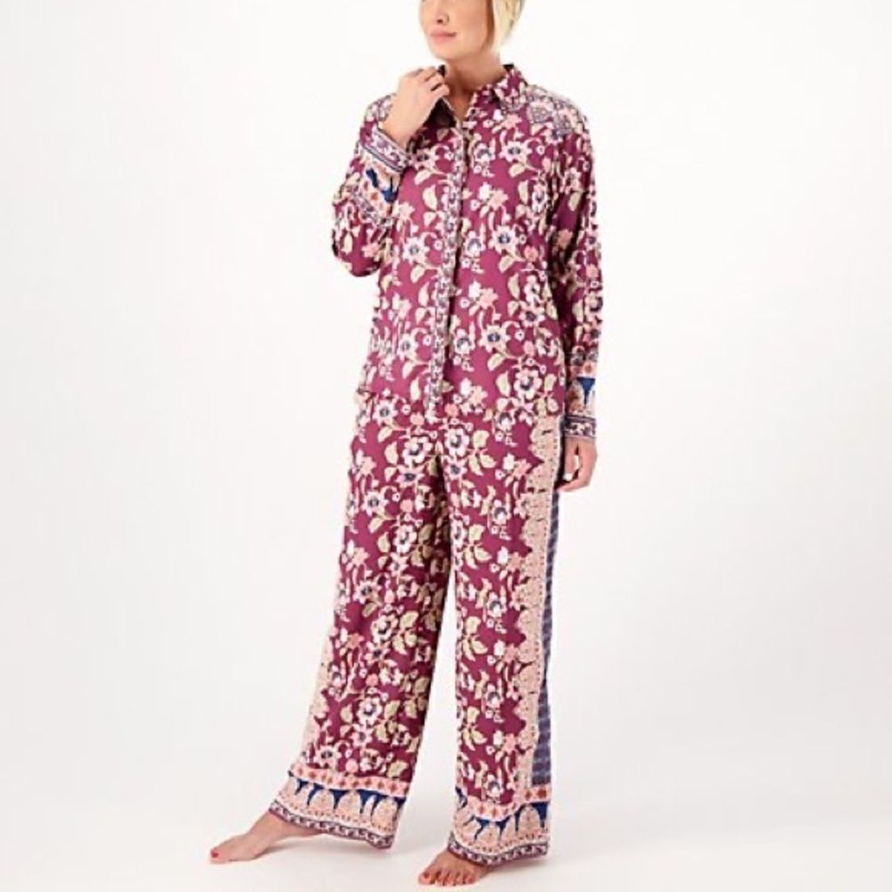 Tolani Zadie Notched Collar Top & Relaxed Fit Pant Pajama Set